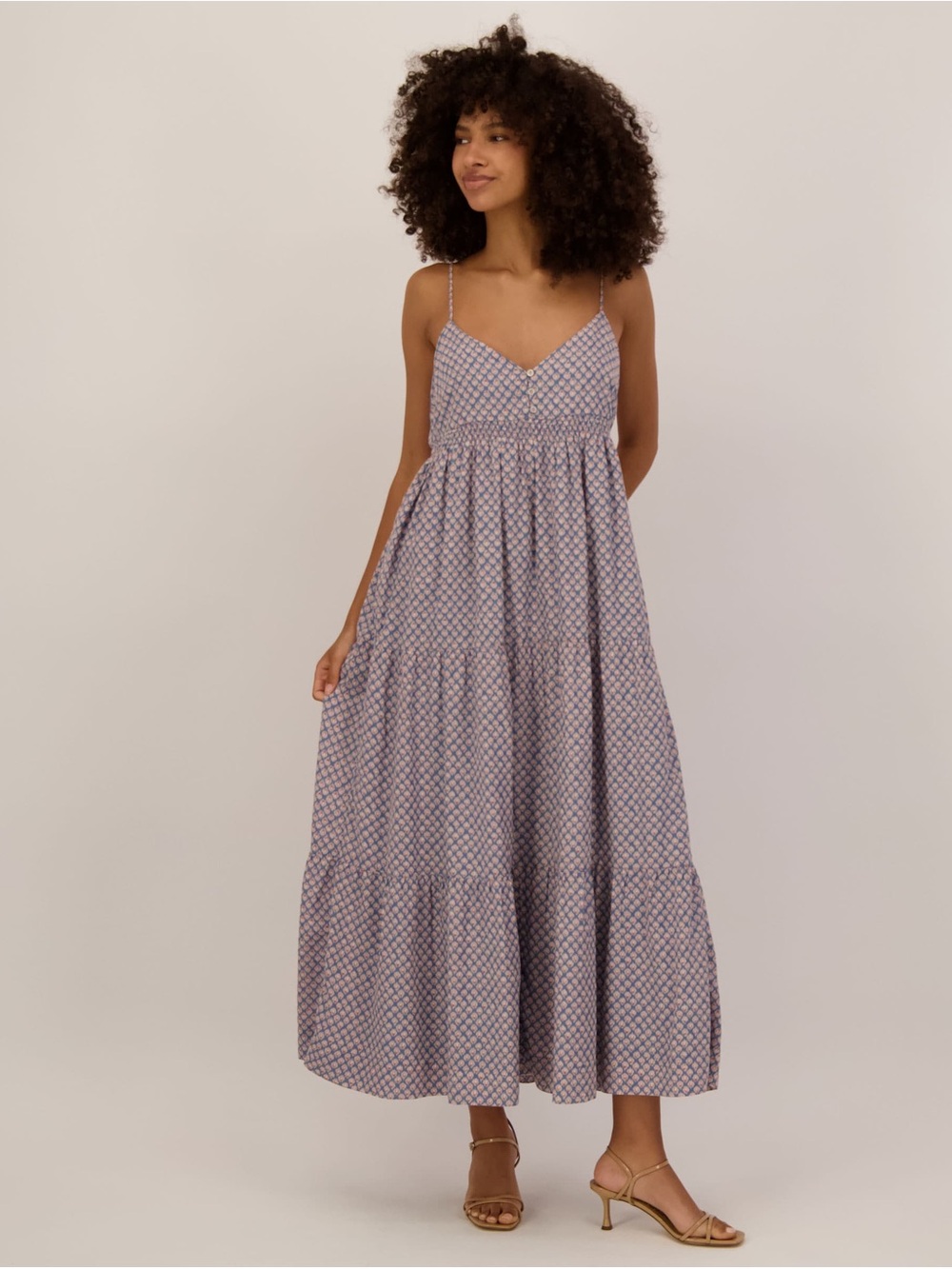 Lucky Brand Lavender Printed Spaghetti-Strap Maxi Dress
